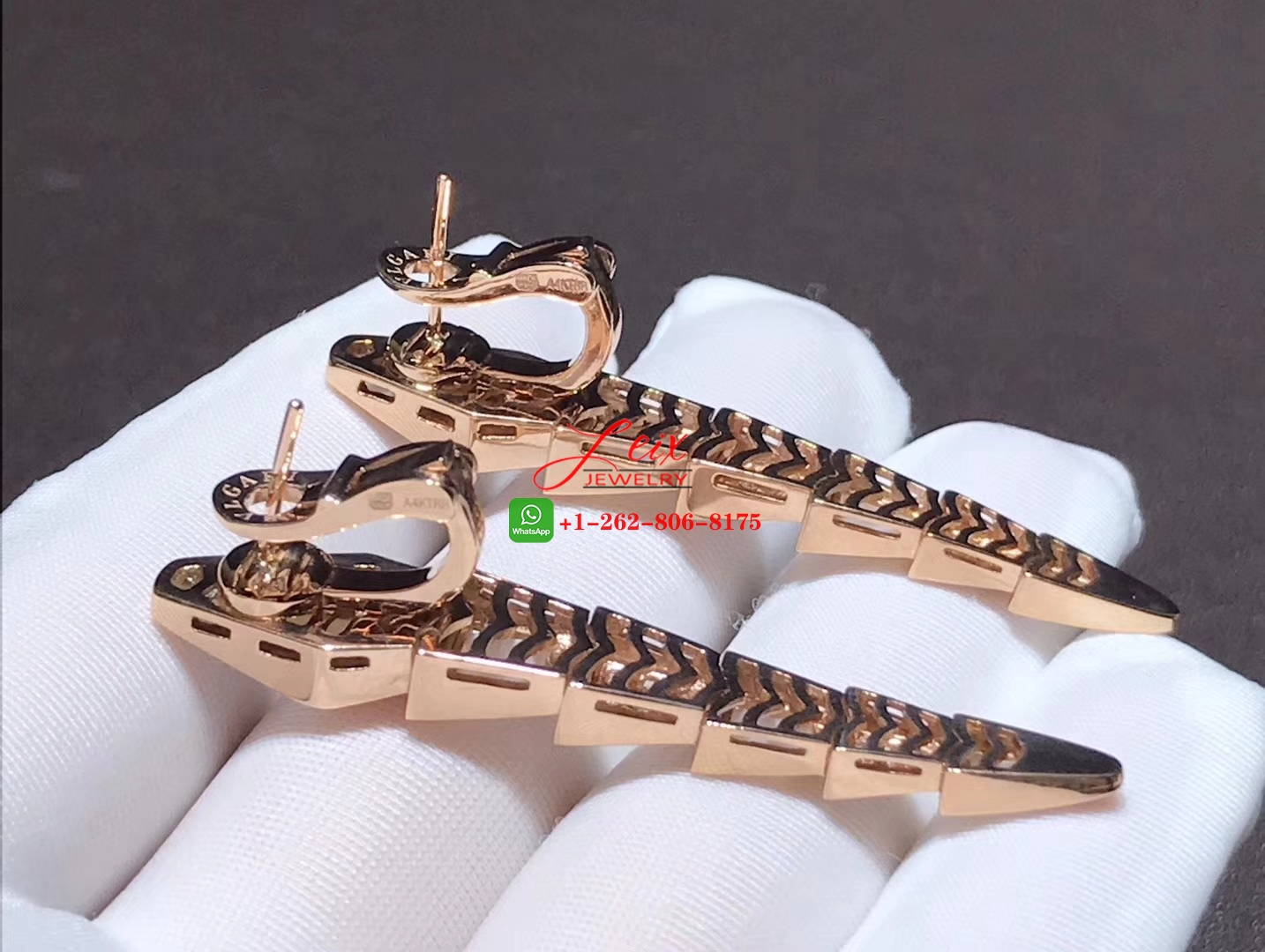 Bvlgari Serpenti Viper 18k Rose Gold Diamond & Mother of Pearl Earrings (5) Bvlgari Serpenti Viper 18k Rose Gold Diamond & Mother of Pearl Earrings