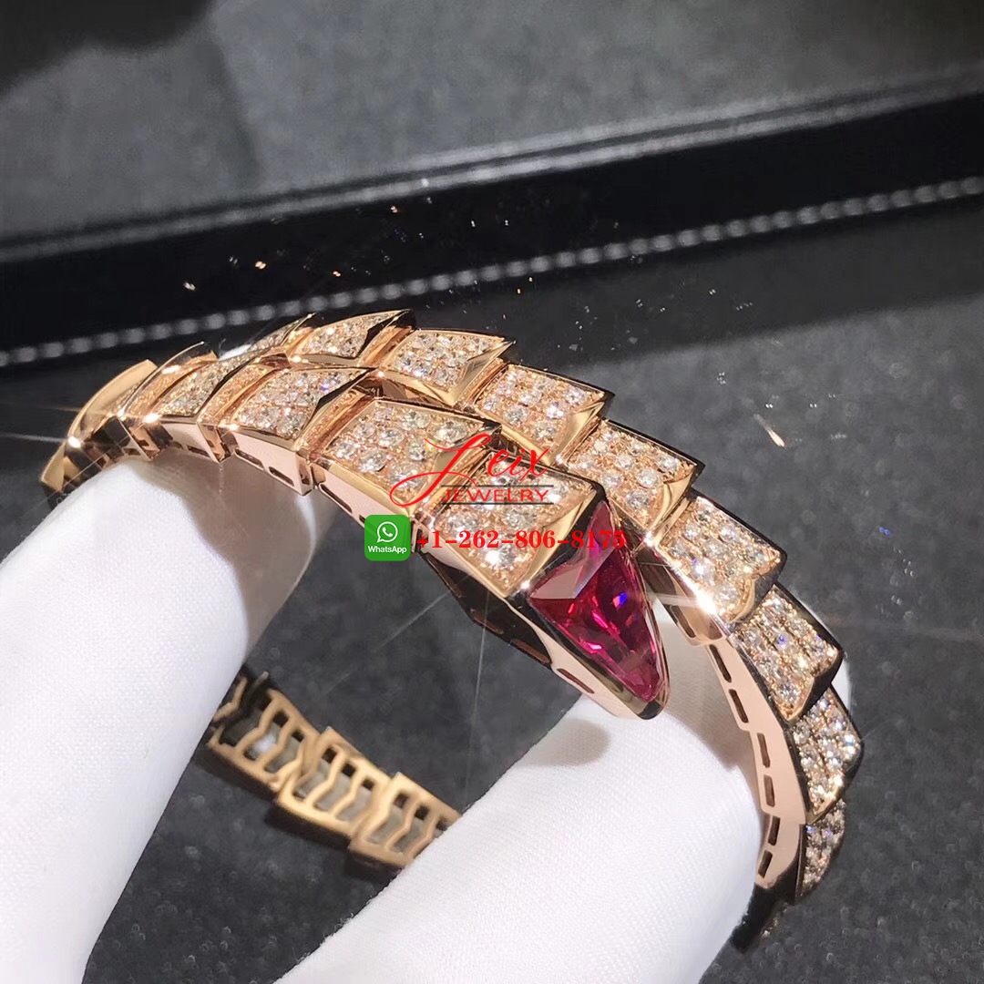 Bvlgari Serpenti Viper 18k Rose Gold Full Pavé Piamonds and Rubellite One-coil Bracelet (7) Bvlgari Serpenti Viper 18k Rose Gold Full Pavé Piamonds and Rubellite One-coil Bracelet
