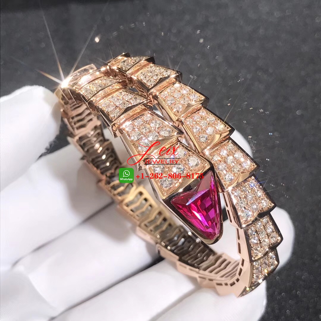Bvlgari Serpenti Viper 18k Rose Gold Full Pavé Piamonds and Rubellite One-coil Bracelet Bvlgari Serpenti Viper 18k Rose Gold Full Pavé Piamonds and Rubellite One-coil Bracelet