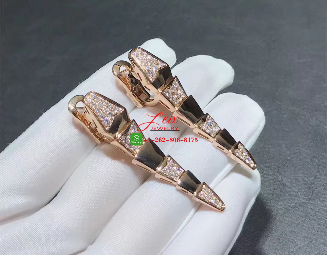 Bvlgari Serpenti Viper 18k Rose Gold and Diamond Hinged Drop Earrings (1) Bvlgari Serpenti Viper 18k Rose Gold and Diamond Hinged Drop Earrings