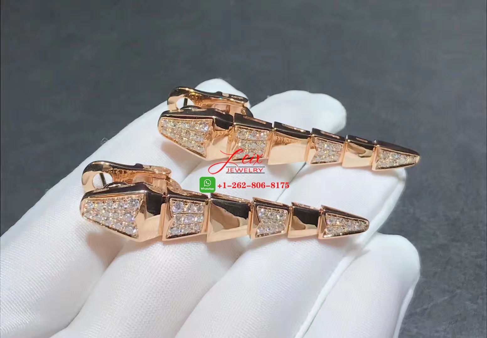 Bvlgari Serpenti Viper 18k Rose Gold and Diamond Hinged Drop Earrings (2) Bvlgari Serpenti Viper 18k Rose Gold and Diamond Hinged Drop Earrings