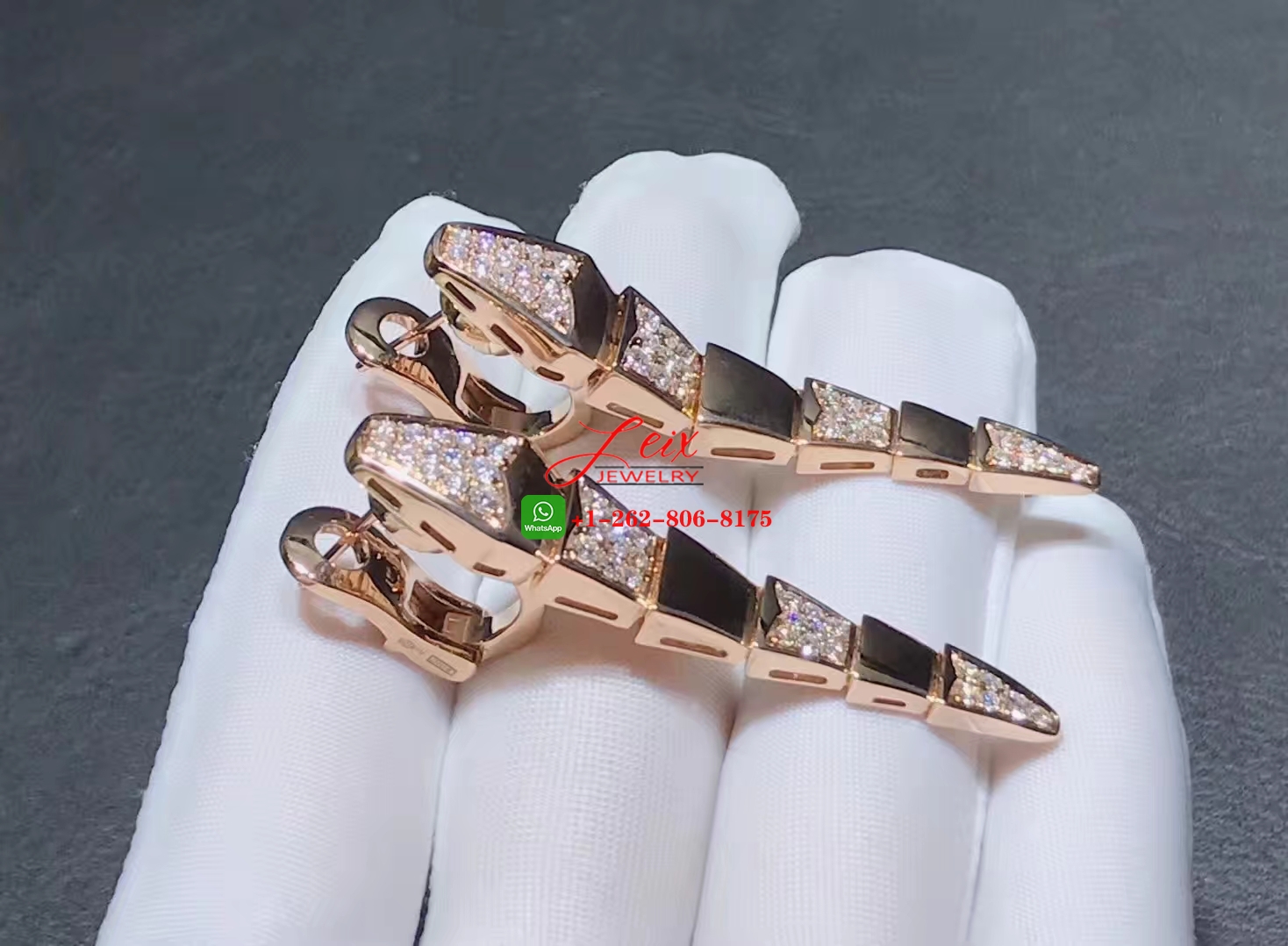 Bvlgari Serpenti Viper 18k Rose Gold and Diamond Hinged Drop Earrings (3) Bvlgari Serpenti Viper 18k Rose Gold and Diamond Hinged Drop Earrings