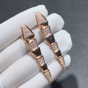 Bvlgari Serpenti Viper 18k Rose Gold and Diamond Hinged Drop Earrings