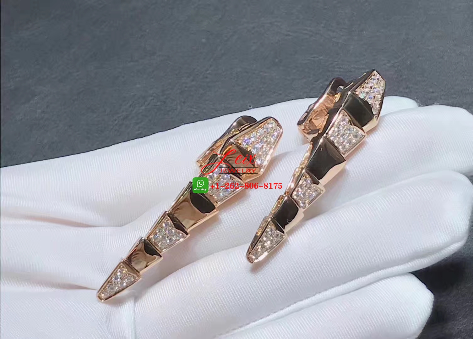 Bvlgari Serpenti Viper 18k Rose Gold and Diamond Hinged Drop Earrings (5) Bvlgari Serpenti Viper 18k Rose Gold and Diamond Hinged Drop Earrings