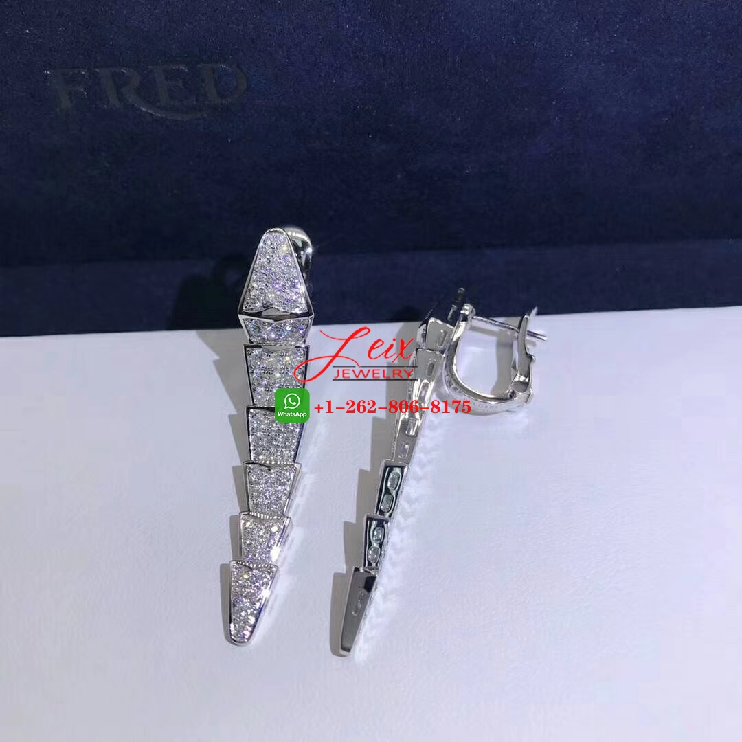 Bvlgari Serpenti Viper 18k White Gold Full Pave Diamonds Drop Earrings (1) Bvlgari Serpenti Viper 18k White Gold Full Pave Diamonds Drop Earrings