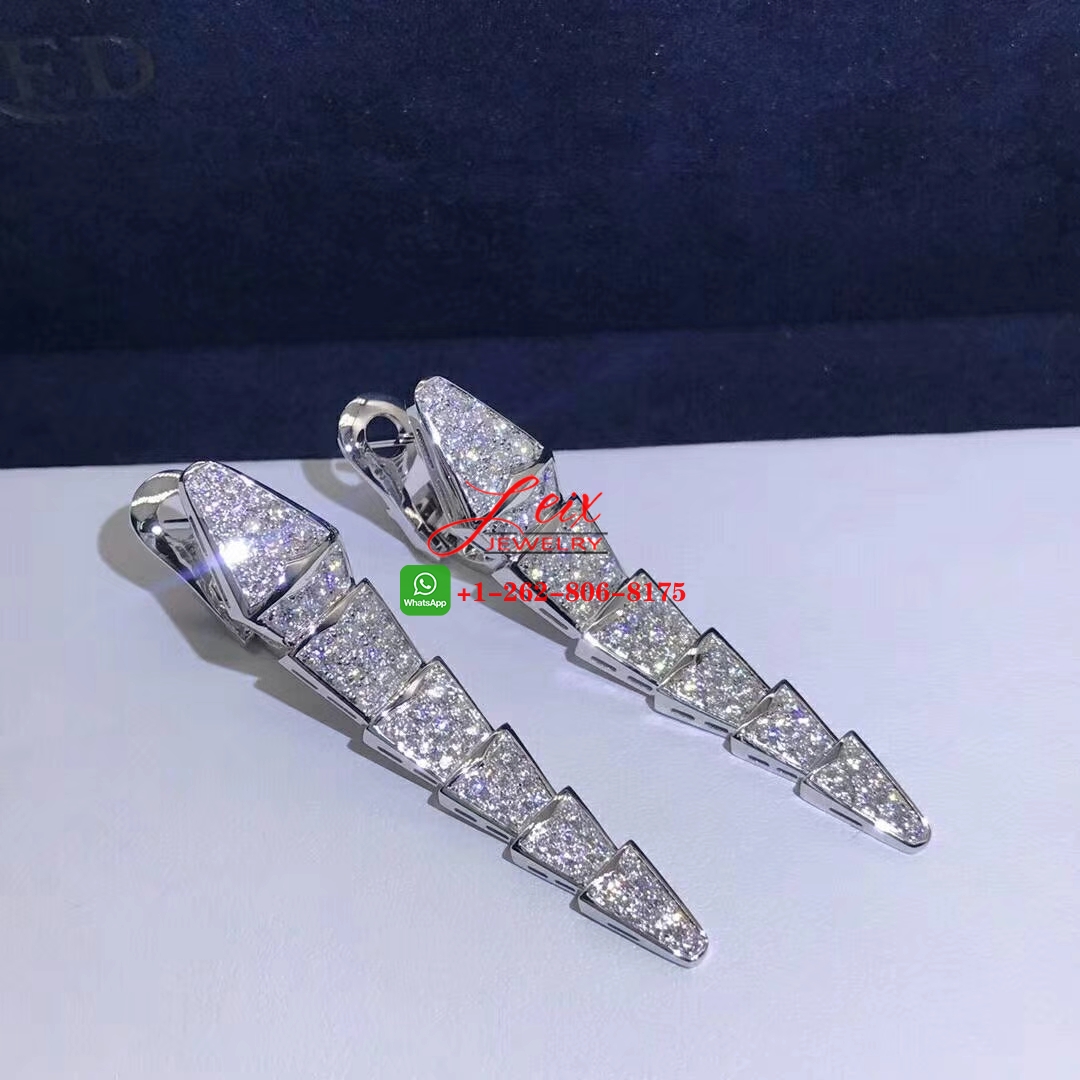 Bvlgari Serpenti Viper 18k White Gold Full Pave Diamonds Drop Earrings (2) Bvlgari Serpenti Viper 18k White Gold Full Pave Diamonds Drop Earrings