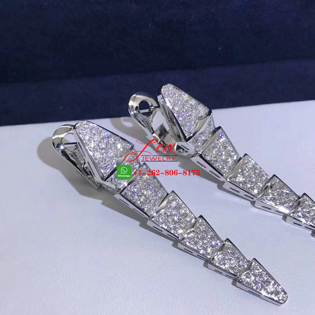 Bvlgari Serpenti Viper 18k White Gold Full Pave Diamonds Drop Earrings (3) Bvlgari Serpenti Viper 18k White Gold Full Pave Diamonds Drop Earrings
