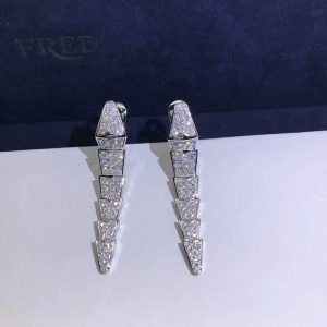 Bvlgari Serpenti Viper 18k White Gold Full Pave Diamonds Drop Earrings