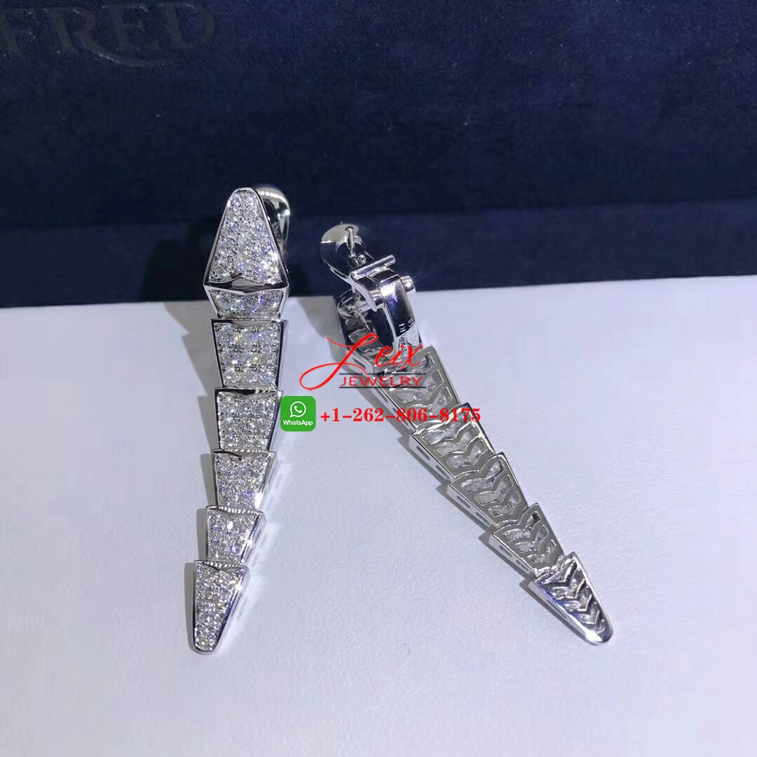 Bvlgari Serpenti Viper 18k White Gold Full Pave Diamonds Drop Earrings (4) Bvlgari Serpenti Viper 18k White Gold Full Pave Diamonds Drop Earrings