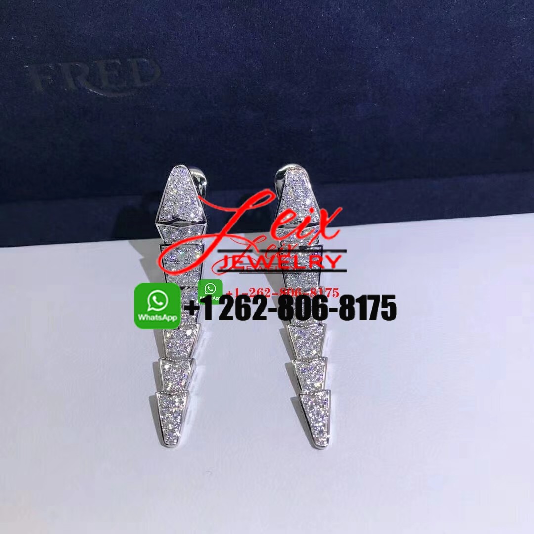Bvlgari Serpenti Viper 18k White Gold Full Pave Diamonds Drop Earrings Bvlgari Serpenti Viper 18k White Gold Full Pave Diamonds Drop Earrings