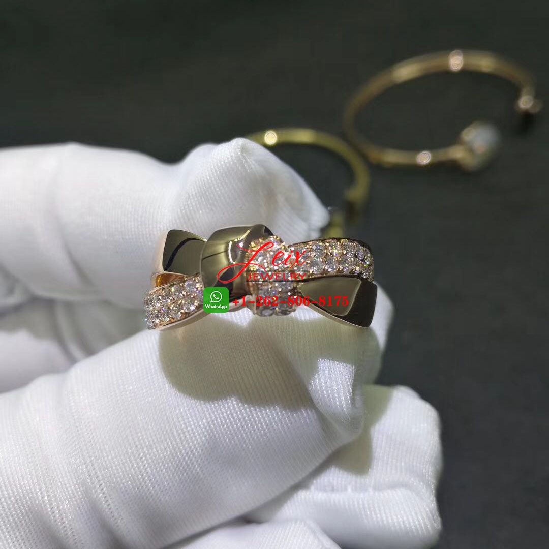 Chaumet Liens Séduction 18k Rose Gold Half Paved Diamond Bow Ring (1) Chaumet Liens Séduction 18k Rose Gold Half Paved Diamond Bow Ring