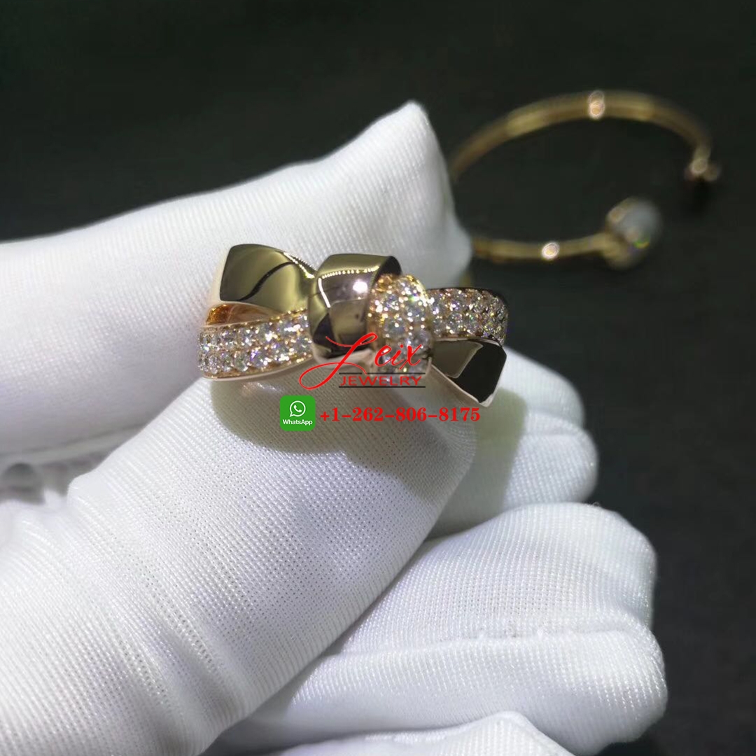 Chaumet Liens Séduction 18k Rose Gold Half Paved Diamond Bow Ring (2) Chaumet Liens Séduction 18k Rose Gold Half Paved Diamond Bow Ring