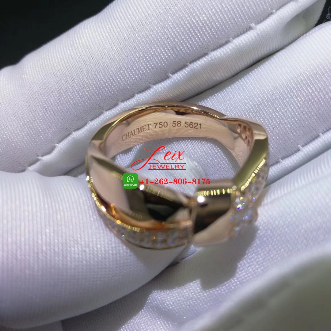 Chaumet Liens Séduction 18k Rose Gold Half Paved Diamond Bow Ring (3) Chaumet Liens Séduction 18k Rose Gold Half Paved Diamond Bow Ring