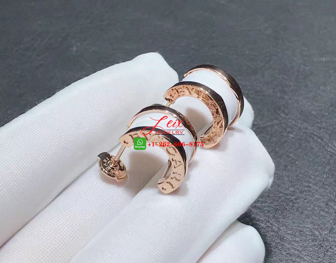 Custom Bulgari B.zero1 18k Rose Gold White Ceramic Earrings (1) Custom Bulgari B.zero1 18k Rose Gold White Ceramic Earrings