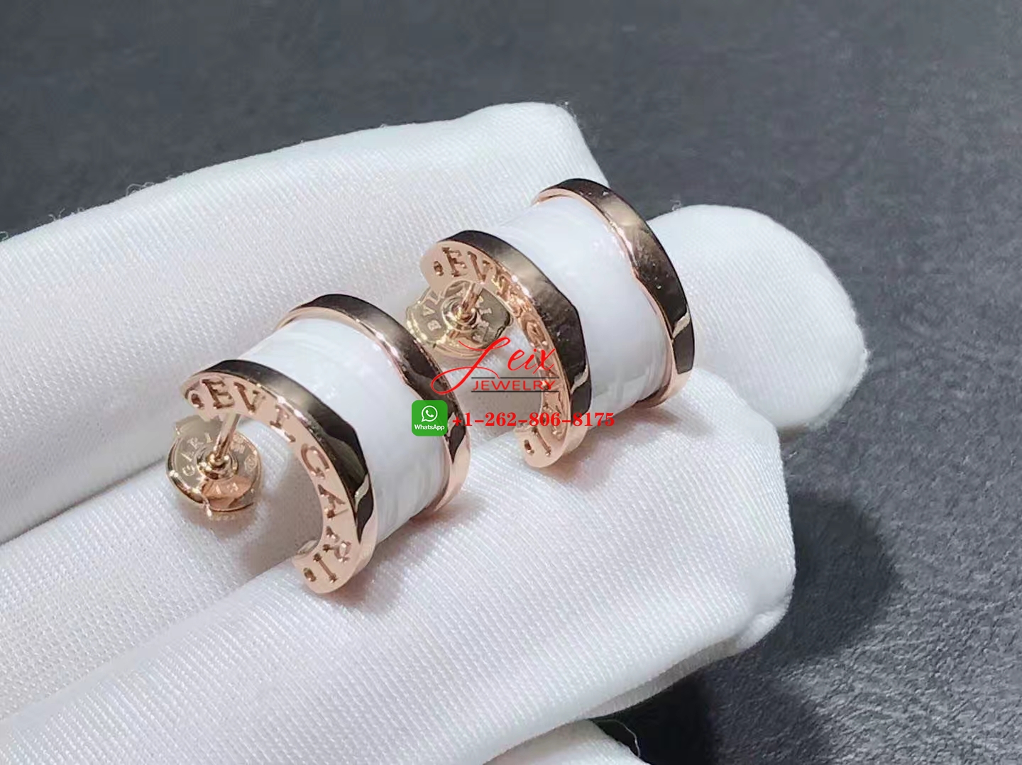 Custom Bulgari B.zero1 18k Rose Gold White Ceramic Earrings (2) Custom Bulgari B.zero1 18k Rose Gold White Ceramic Earrings