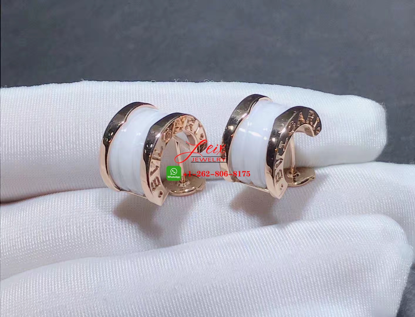 Custom Bulgari B.zero1 18k Rose Gold White Ceramic Earrings (4) Custom Bulgari B.zero1 18k Rose Gold White Ceramic Earrings