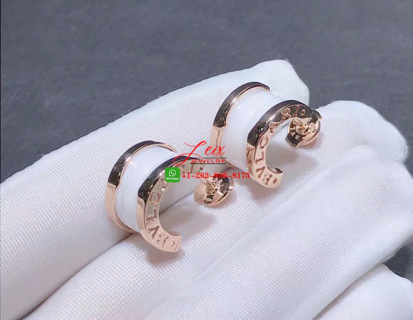 Custom Bulgari B.zero1 18k Rose Gold White Ceramic Earrings (5) Custom Bulgari B.zero1 18k Rose Gold White Ceramic Earrings