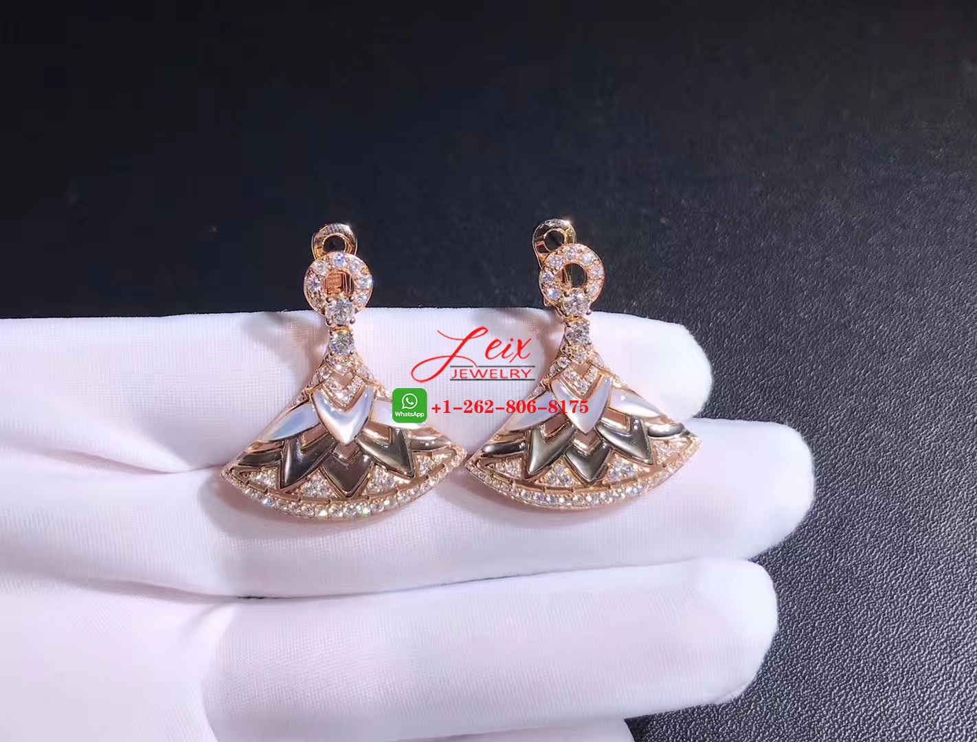Custom Bulgari Diva's Dream Diamond Mother of Pearl 18k Rose Gold Earrings (1) Custom Bulgari Diva's Dream Diamond Mother of Pearl 18k Rose Gold Earrings