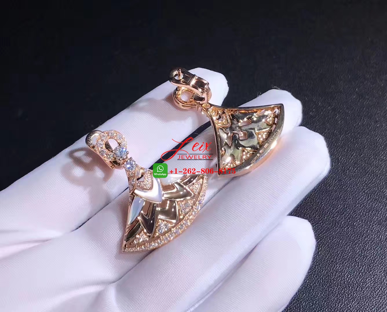 Custom Bulgari Diva's Dream Diamond Mother of Pearl 18k Rose Gold Earrings (4) Custom Bulgari Diva's Dream Diamond Mother of Pearl 18k Rose Gold Earrings