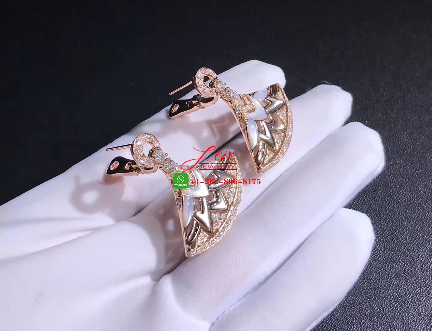 Custom Bulgari Diva's Dream Diamond Mother of Pearl 18k Rose Gold Earrings (6) Custom Bulgari Diva's Dream Diamond Mother of Pearl 18k Rose Gold Earrings