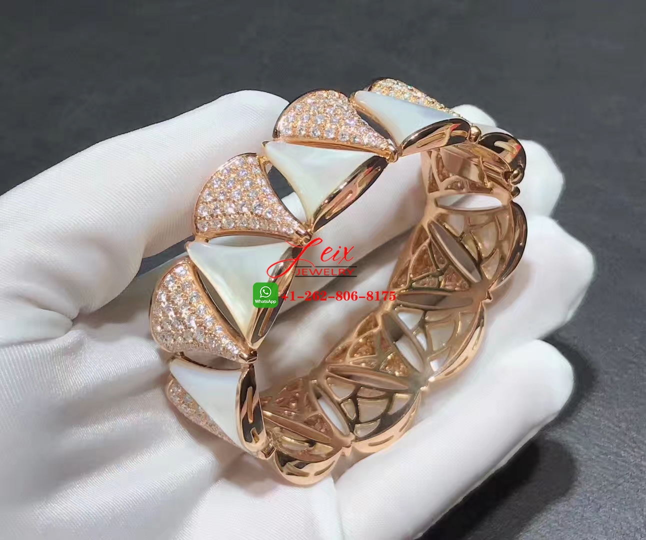 Designer Bvlgari Rose Gold Diamond And Mother-Of-Pearl Divas' Dream Bracelet (2) Designer Bvlgari Rose Gold Diamond And Mother-Of-Pearl Divas' Dream Bracelet