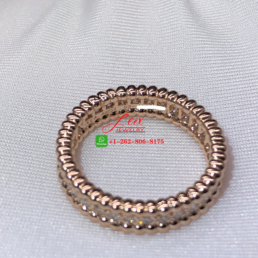Van Cleef & Arpels Perlée Diamonds 18k Rose Gold 1 Row Band Ring (1) Van Cleef & Arpels Perlée Diamonds 18k Rose Gold 1 Row Band Ring