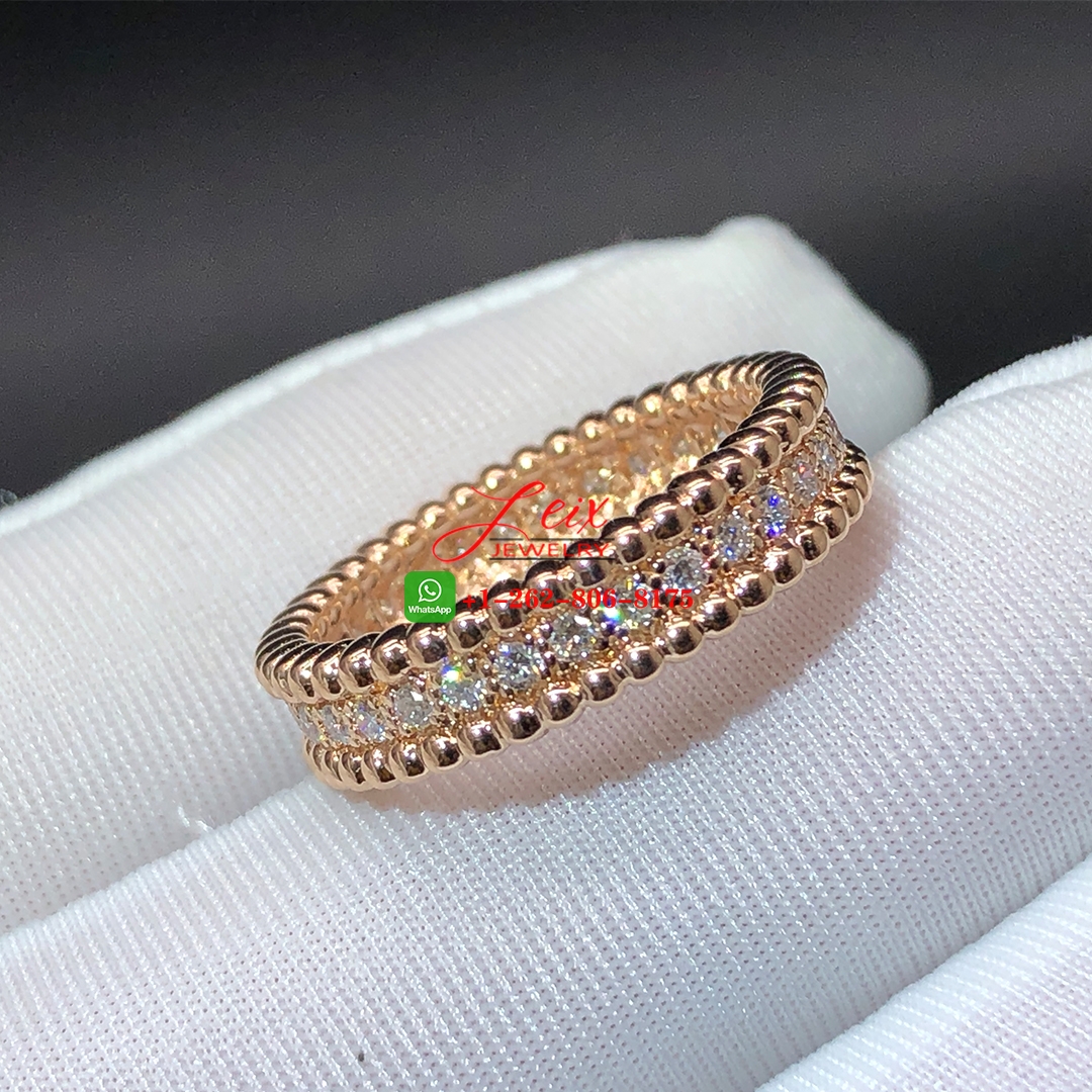 Van Cleef & Arpels Perlée Diamonds 18k Rose Gold 1 Row Band Ring (2) Van Cleef & Arpels Perlée Diamonds 18k Rose Gold 1 Row Band Ring
