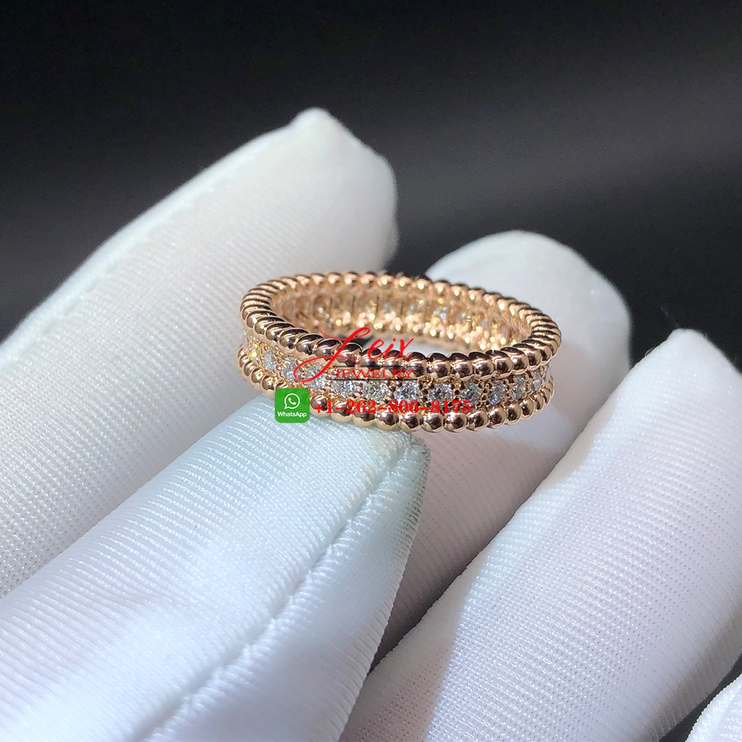 Van Cleef & Arpels Perlée Diamonds 18k Rose Gold 1 Row Band Ring Van Cleef & Arpels Perlée Diamonds 18k Rose Gold 1 Row Band Ring
