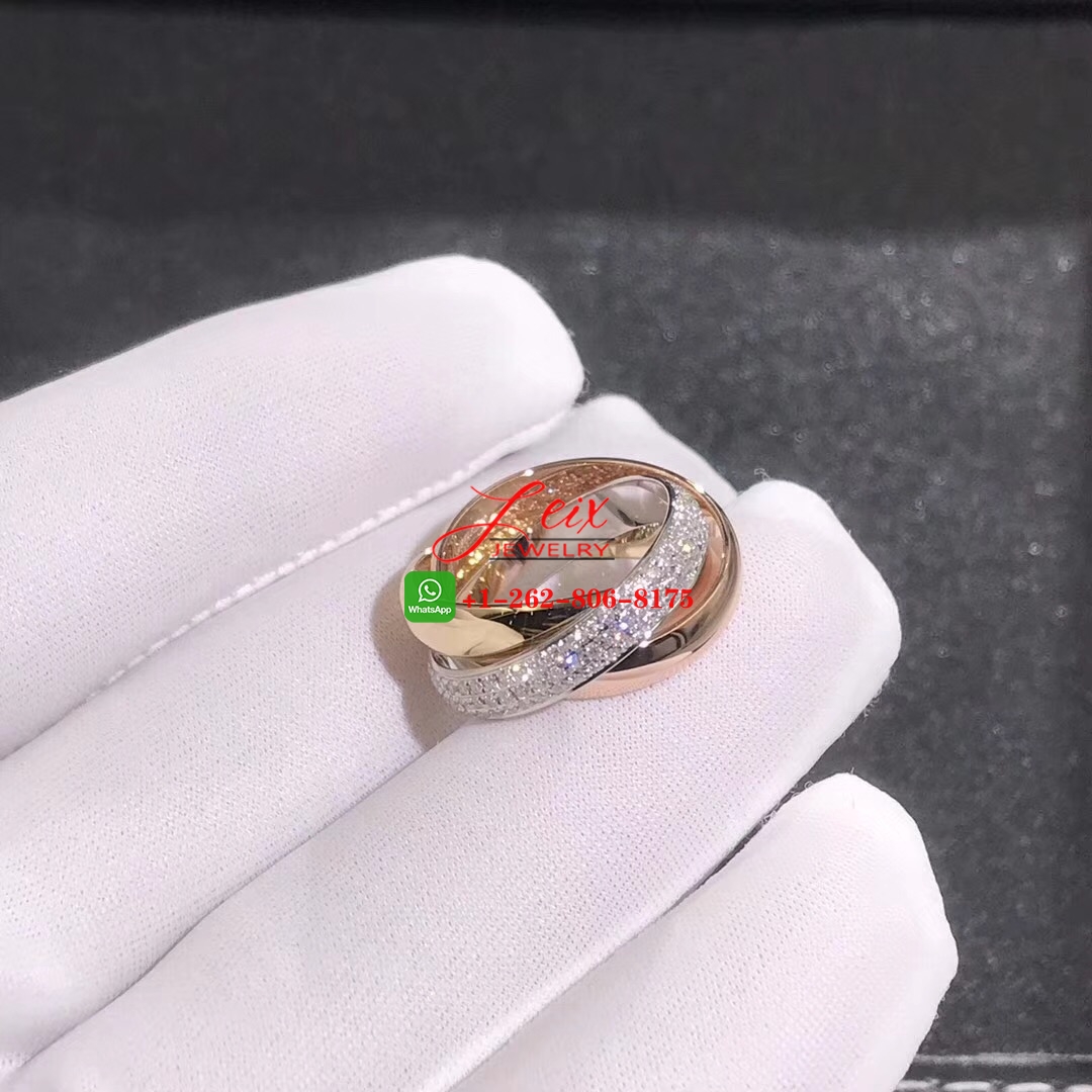 Cartier Trinity De Cartier Classic Diamond & 18k Three Tone Gold Rolling Ring Cartier Trinity De Cartier Diamond & 18k Three Tone Gold Rolling Ring