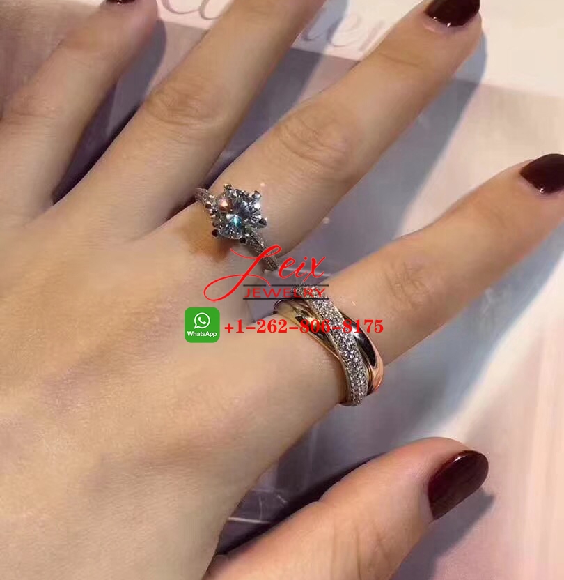 Cartier Trinity De Cartier Classic Diamond & 18k Three Tone Gold Rolling Ring (1) Cartier Trinity De Cartier Diamond & 18k Three Tone Gold Rolling Ring