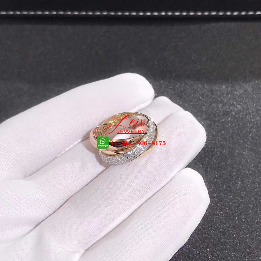 Cartier Trinity De Cartier Classic Diamond & 18k Three Tone Gold Rolling Ring (3) Cartier Trinity De Cartier Diamond & 18k Three Tone Gold Rolling Ring