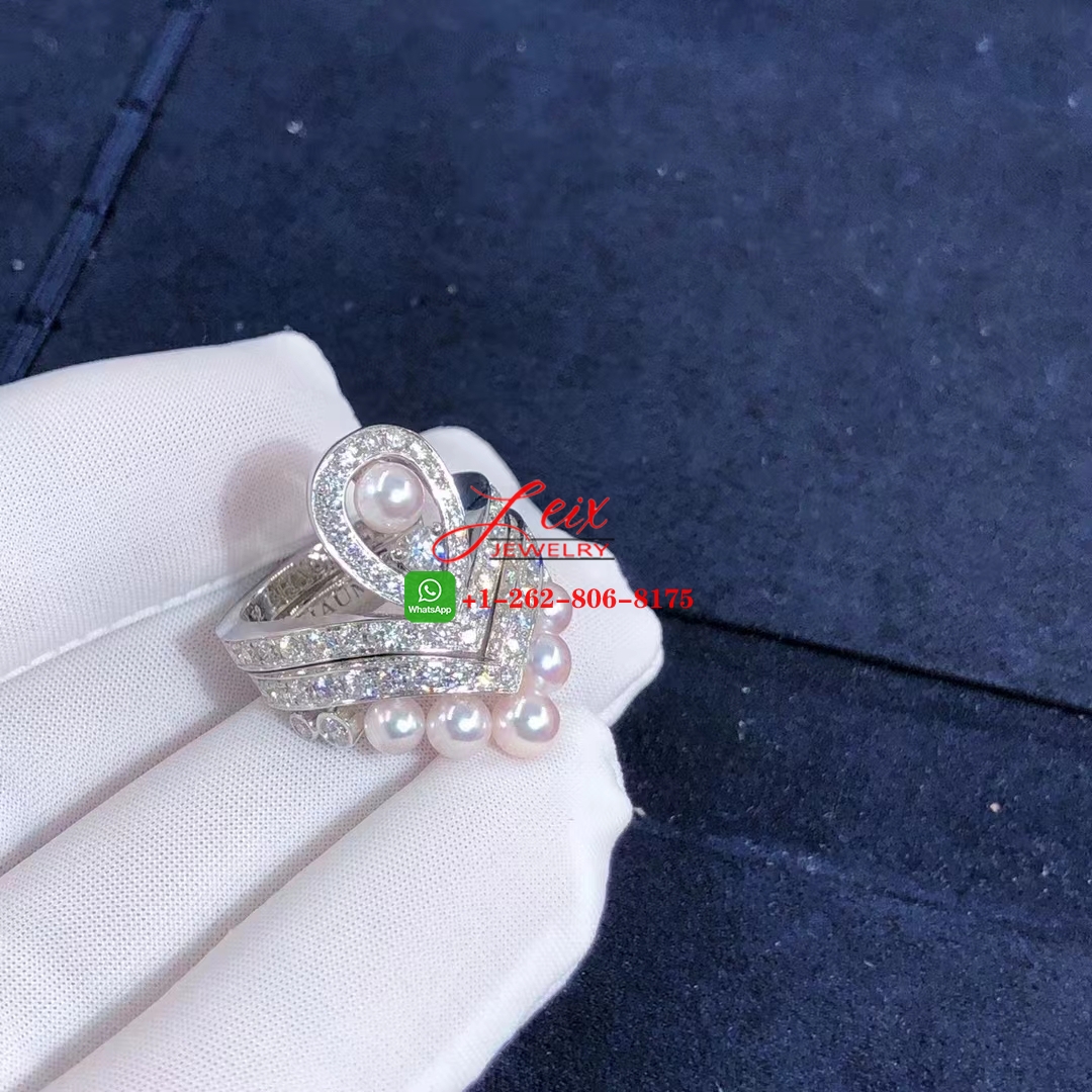 Chaumet Joséphine Aigrette 18k White Gold Pavé Diamond with Akoya Cultured Pearls Ring (1) Chaumet Joséphine Aigrette 18k White Gold Pavé Diamond with Akoya Cultured Pearls Ring