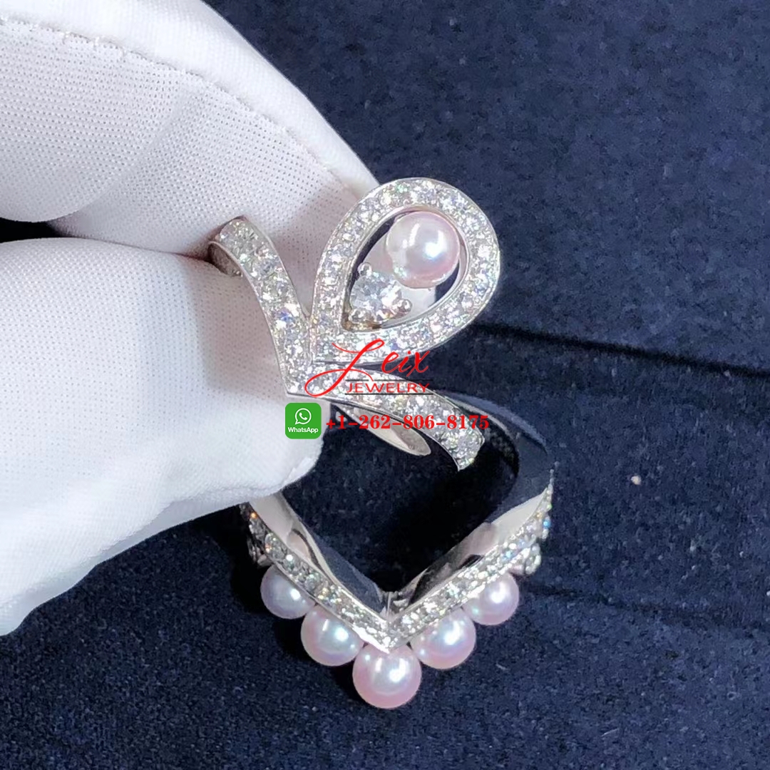 Chaumet Joséphine Aigrette 18k White Gold Pavé Diamond with Akoya Cultured Pearls Ring (2) Chaumet Joséphine Aigrette 18k White Gold Pavé Diamond with Akoya Cultured Pearls Ring