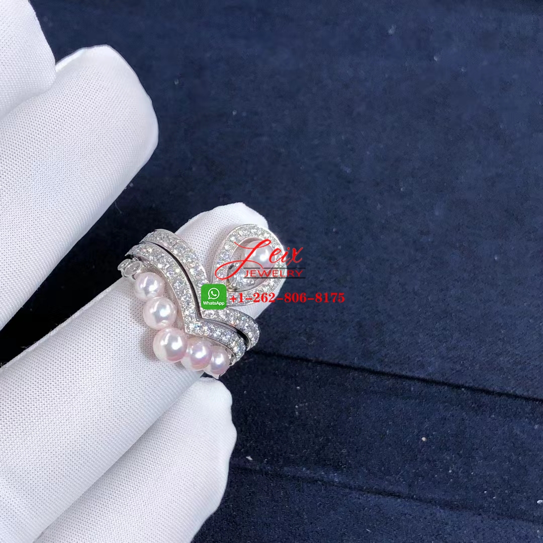 Chaumet Joséphine Aigrette 18k White Gold Pavé Diamond with Akoya Cultured Pearls Ring (3) Chaumet Joséphine Aigrette 18k White Gold Pavé Diamond with Akoya Cultured Pearls Ring