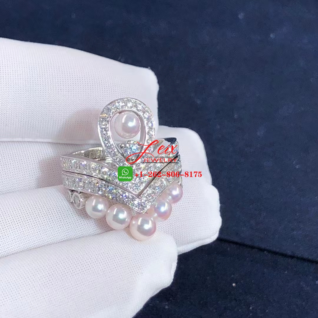 Chaumet Joséphine Aigrette 18k White Gold Pavé Diamond with Akoya Cultured Pearls Ring (4) Chaumet Joséphine Aigrette 18k White Gold Pavé Diamond with Akoya Cultured Pearls Ring