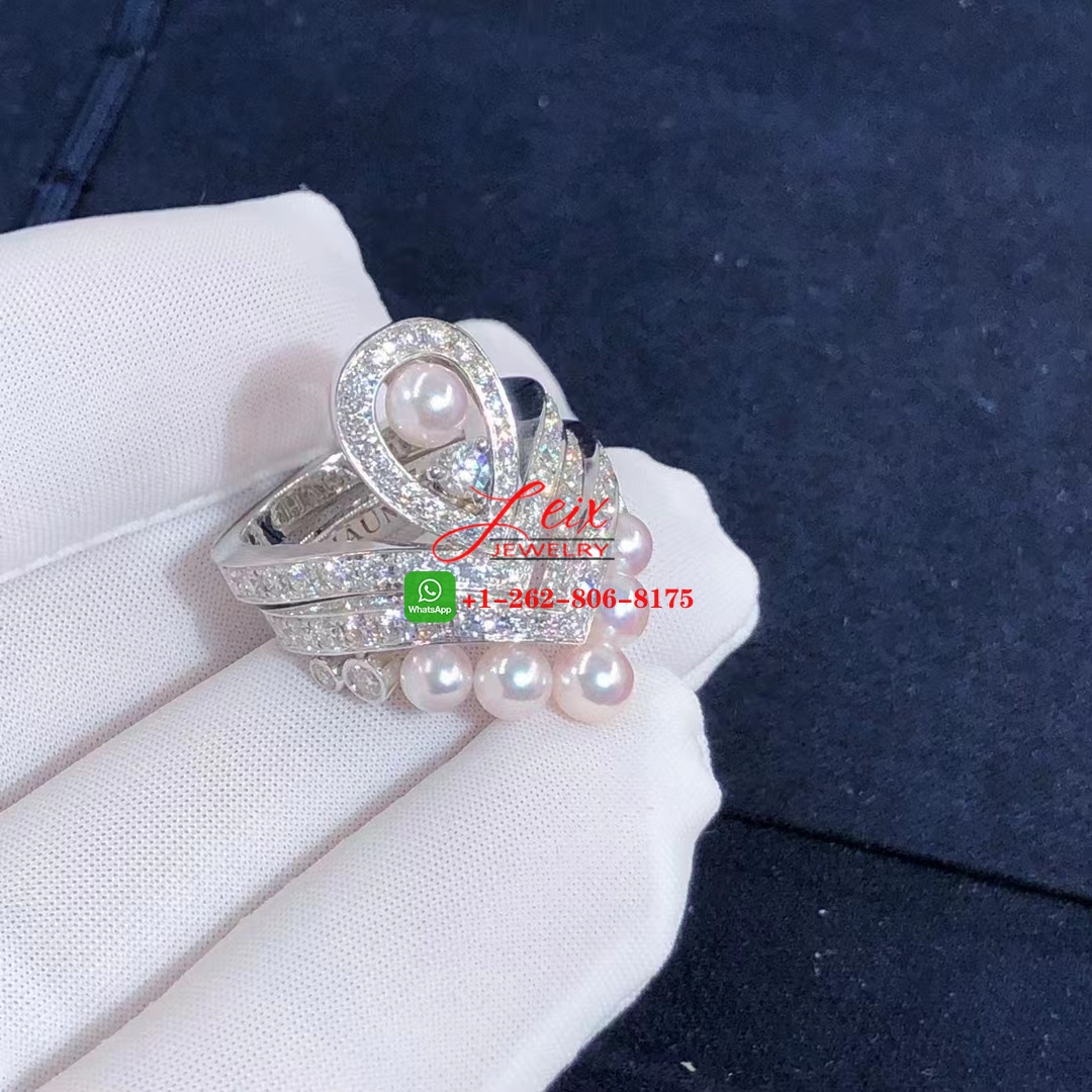 Chaumet Joséphine Aigrette 18k White Gold Pavé Diamond with Akoya Cultured Pearls Ring (5) Chaumet Joséphine Aigrette 18k White Gold Pavé Diamond with Akoya Cultured Pearls Ring