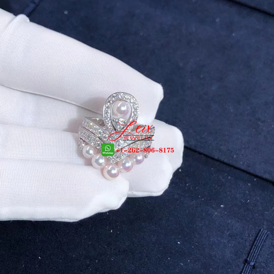 Chaumet Joséphine Aigrette 18k White Gold Pavé Diamond with Akoya Cultured Pearls Ring (6) Chaumet Joséphine Aigrette 18k White Gold Pavé Diamond with Akoya Cultured Pearls Ring