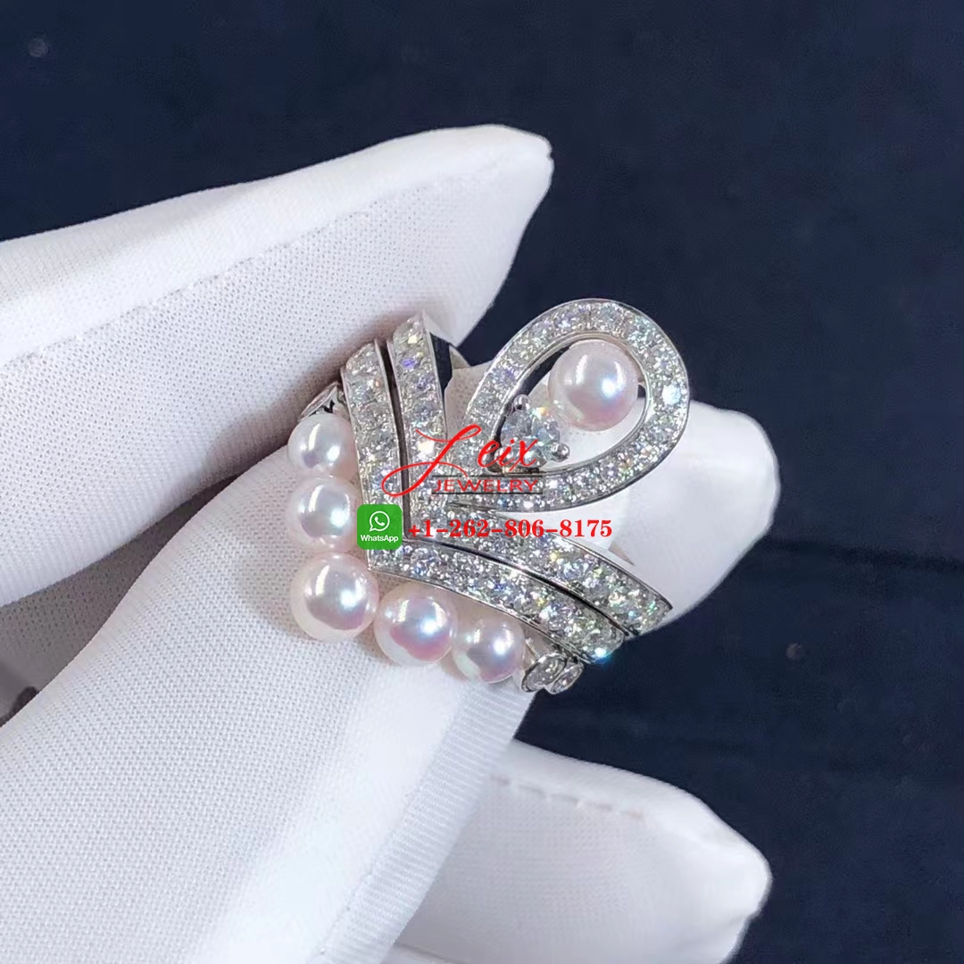 Chaumet Joséphine Aigrette 18k White Gold Pavé Diamond with Akoya Cultured Pearls Ring (7) Chaumet Joséphine Aigrette 18k White Gold Pavé Diamond with Akoya Cultured Pearls Ring
