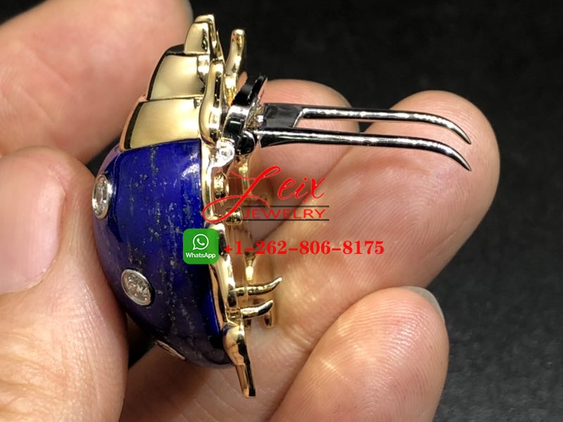 Custom Vintage Cartier 18k Yellow Gold and Platinum Lapis Lazuli Diamonds Ladybug Brooch Clip (4)