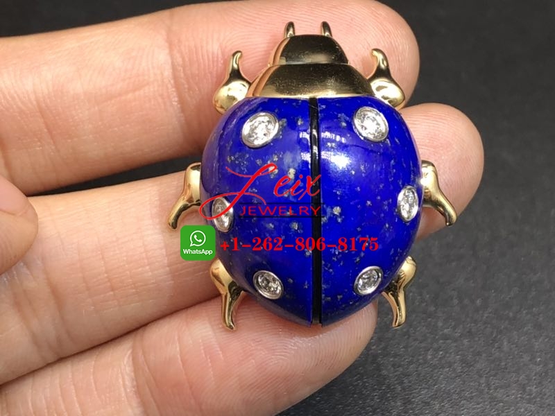 Custom Vintage Cartier 18k Yellow Gold and Platinum Lapis Lazuli Diamonds Ladybug Brooch Clip Custom Vintage Cartier 18k Yellow Gold and Platinum Lapis Lazuli Diamonds Ladybug Brooch Clip
