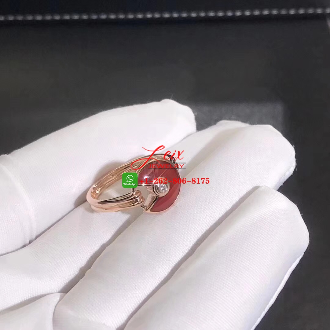 High Quality Cartier Amulette de Cartier Carnelian Diamond 18K Rose Gold Ring (2) High Quality Cartier Amulette de Cartier Carnelian Diamond 18K Rose Gold Ring
