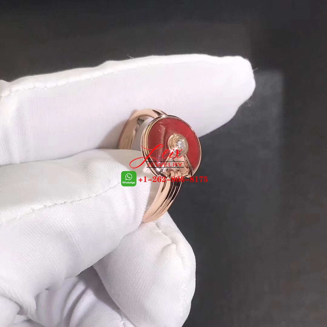 High Quality Cartier Amulette de Cartier Carnelian Diamond 18K Rose Gold Ring (3) High Quality Cartier Amulette de Cartier Carnelian Diamond 18K Rose Gold Ring