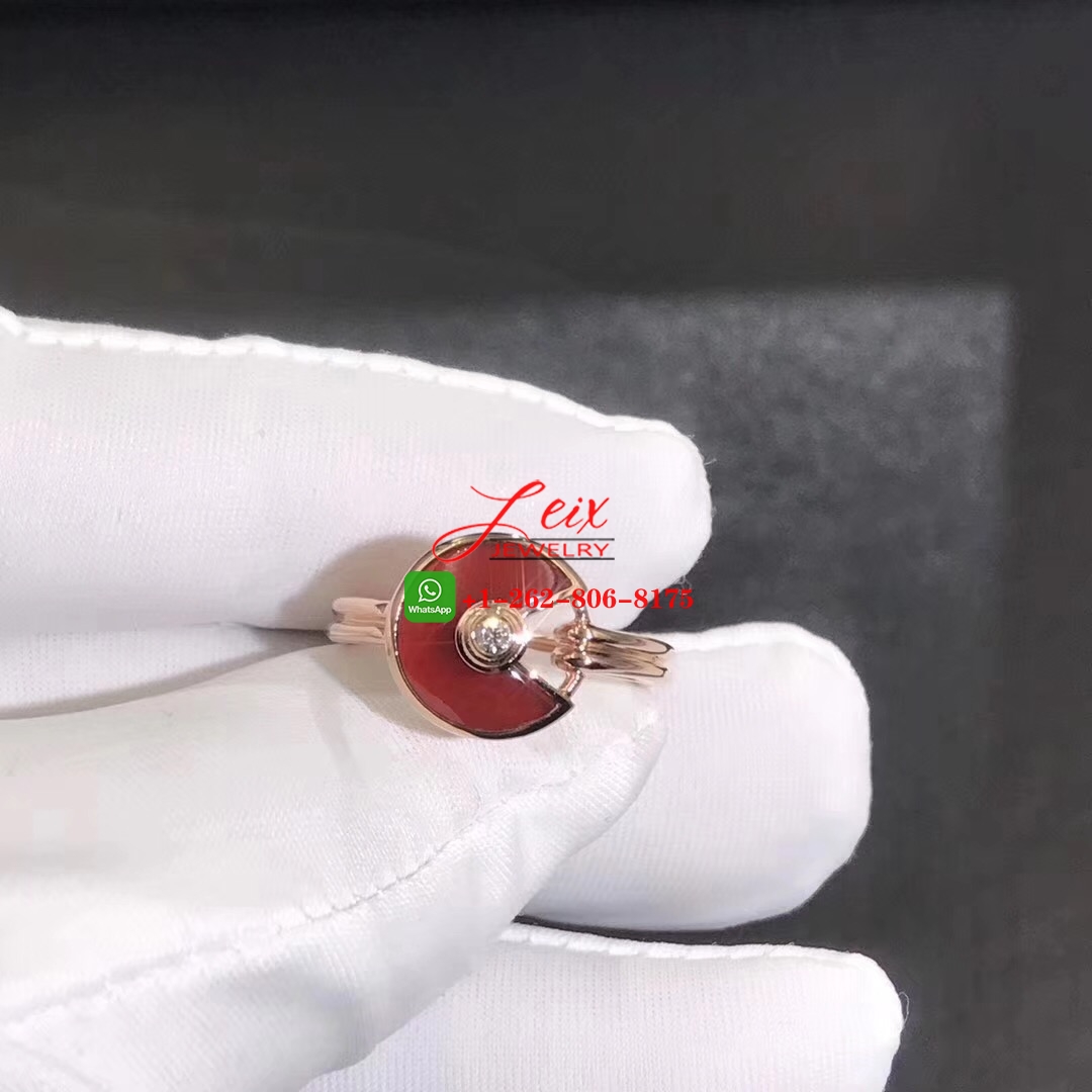 High Quality Cartier Amulette de Cartier Carnelian Diamond 18K Rose Gold Ring High Quality Cartier Amulette de Cartier Carnelian Diamond 18K Rose Gold Ring