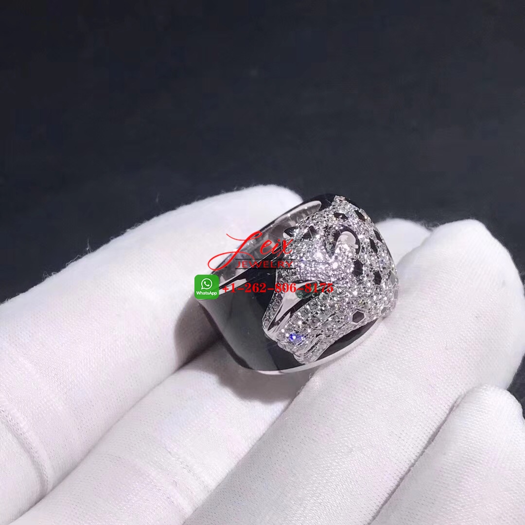 Panthère de Cartier 18k White Gold Black Lacquer, Emeralds, Onyx Diamonds Ring Panthère de Cartier 18k White Gold Black Lacquer, Emeralds, Onyx Diamonds Ring