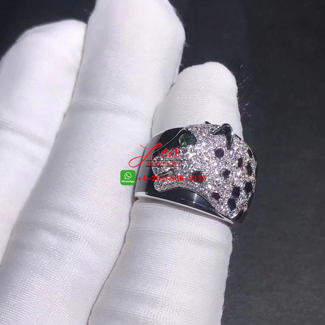 Panthère de Cartier 18k White Gold Black Lacquer, Emeralds, Onyx Diamonds Ring (1) Panthère de Cartier 18k White Gold Black Lacquer, Emeralds, Onyx Diamonds Ring