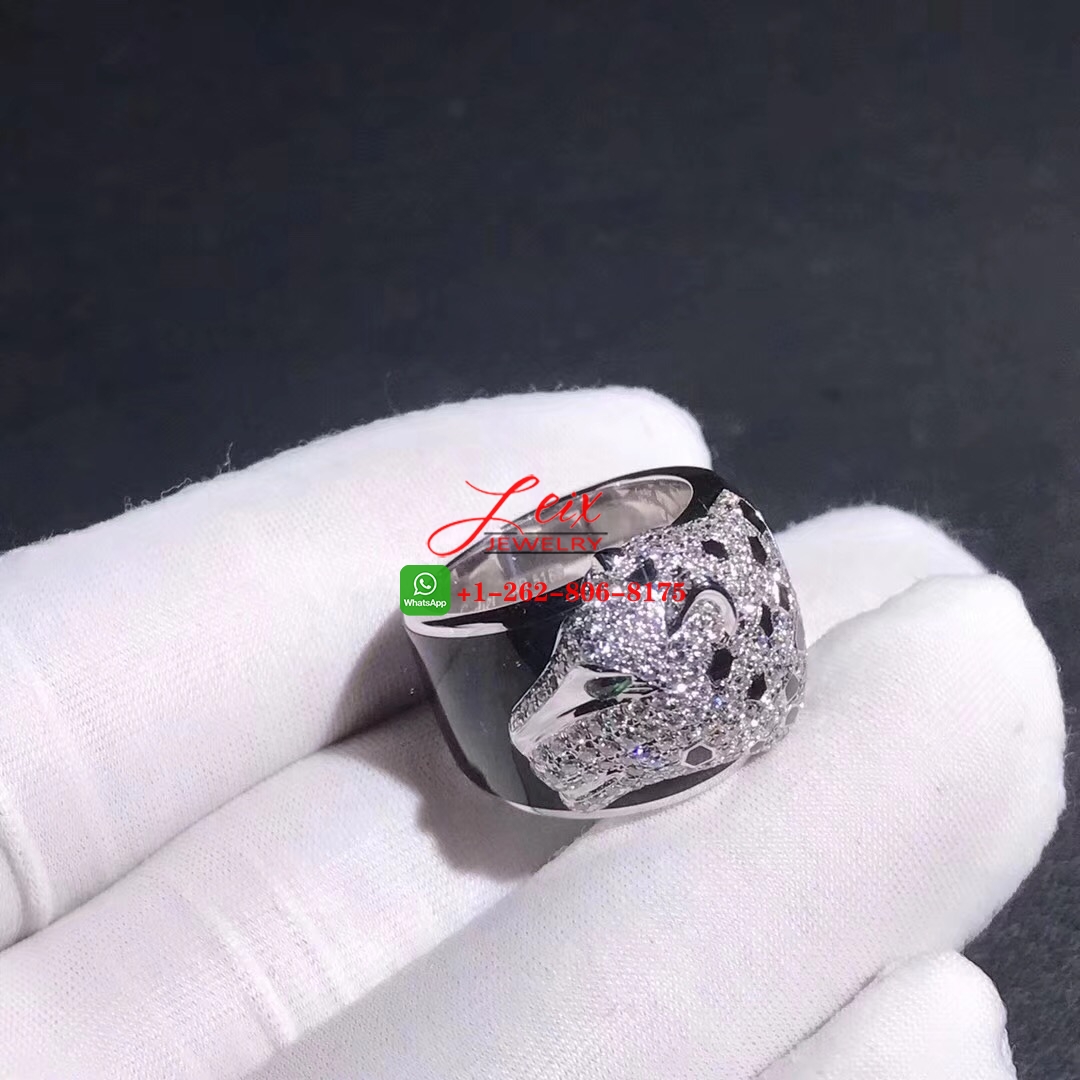 Panthère de Cartier 18k White Gold Black Lacquer, Emeralds, Onyx Diamonds Ring (2) Panthère de Cartier 18k White Gold Black Lacquer, Emeralds, Onyx Diamonds Ring
