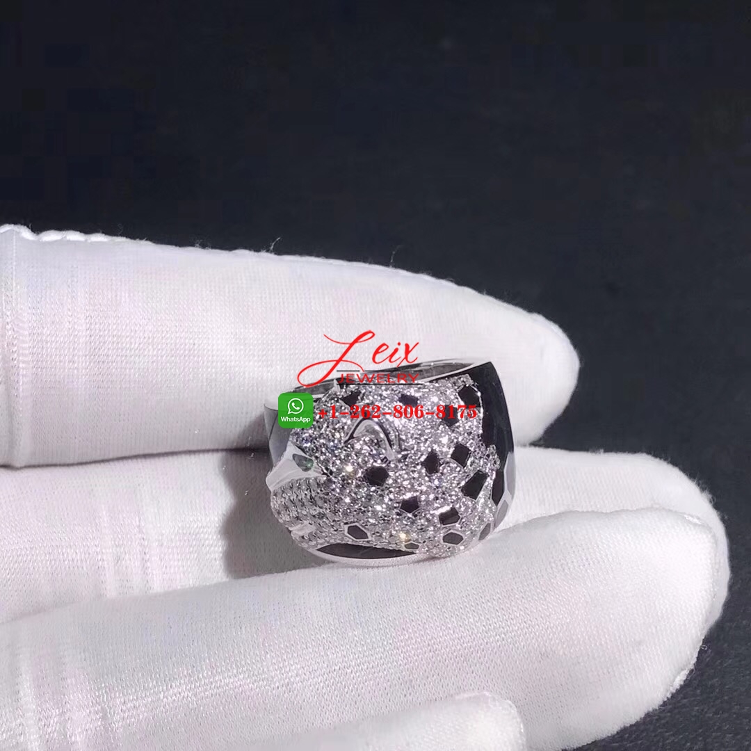 Panthère de Cartier 18k White Gold Black Lacquer, Emeralds, Onyx Diamonds Ring (4) Panthère de Cartier 18k White Gold Black Lacquer, Emeralds, Onyx Diamonds Ring
