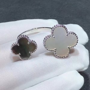 VCA Magic Alhambra 18k White Gold White and Gray Mother-of-pearl Between the Finger Ring