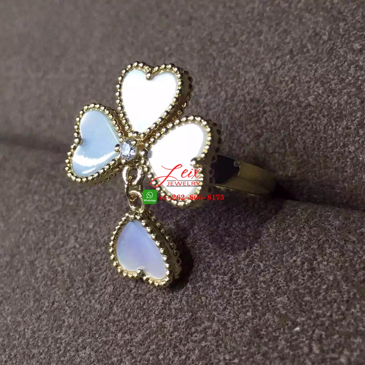 VCA Sweet Alhambra Effeuillage 18k Yellow Gold Mother-of-Pearl Diamond Ring (3) VCA Sweet Alhambra Effeuillage 18k Yellow Gold Mother-of-Pearl Diamond Ring