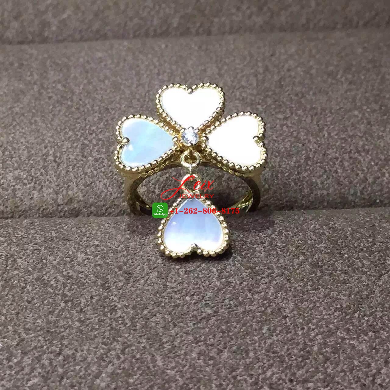 VCA Sweet Alhambra Effeuillage 18k Yellow Gold Mother-of-Pearl Diamond Ring VCA Sweet Alhambra Effeuillage 18k Yellow Gold Mother-of-Pearl Diamond Ring